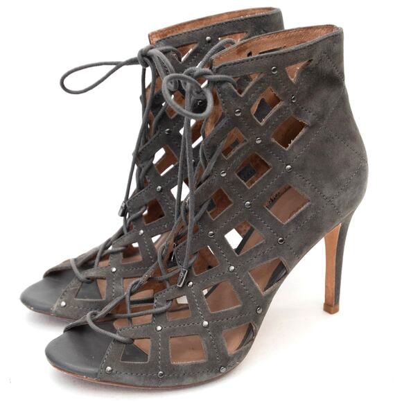 Joie Cayla Suede Studded Gladiator Caged Lace Up Heels Size 38 US 7.5 - Picture 1 of 11